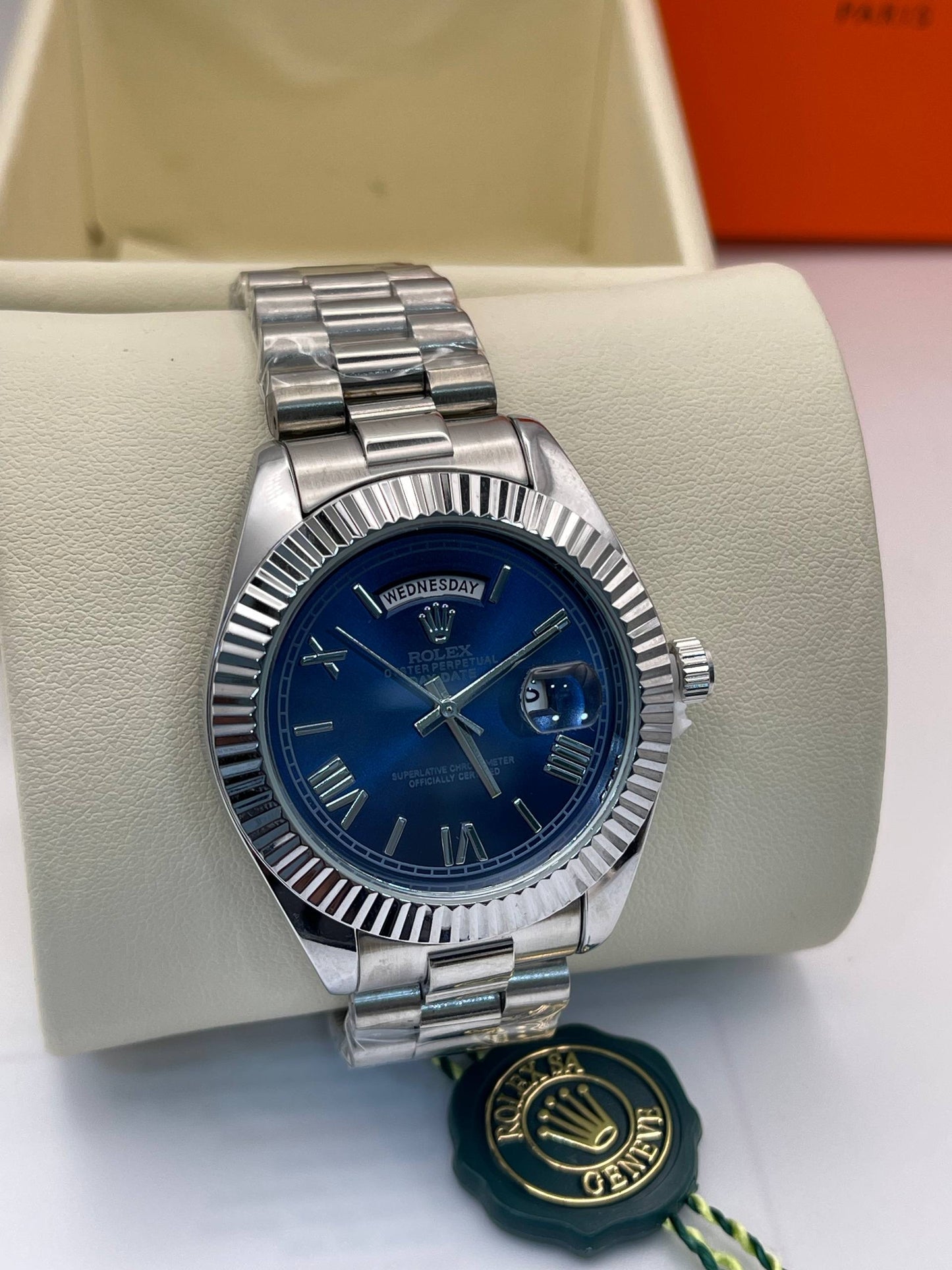 ROLEX DAY DATE SILVER TABLEAU BLEU NUIT