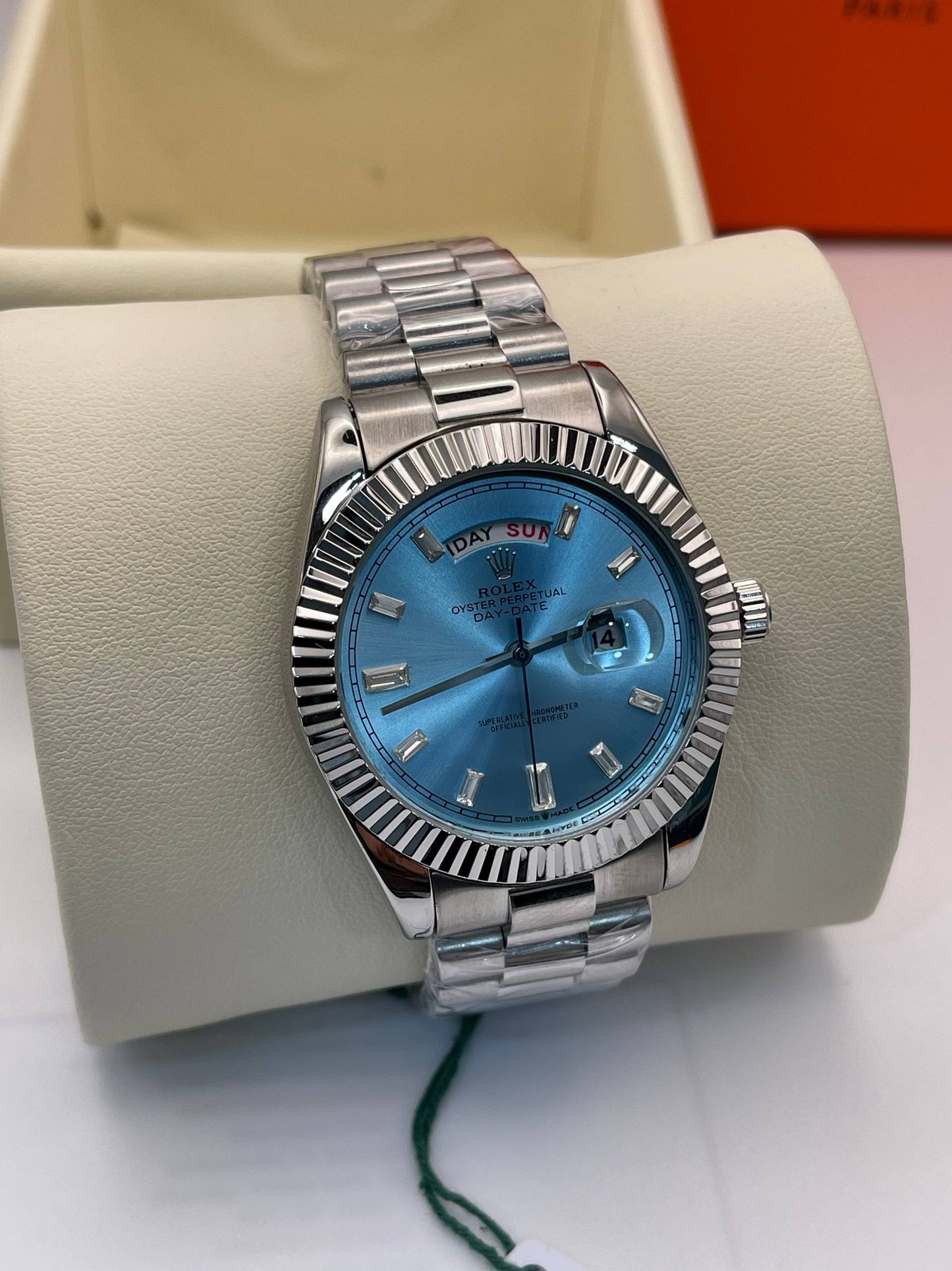 ROLEX DAY DATE  SILVER TABLEAU BLEU CIEL